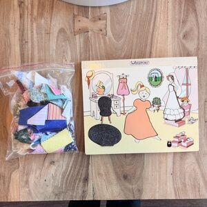 Woodkins dress up doll, wood toy design clothes Pamela Drake